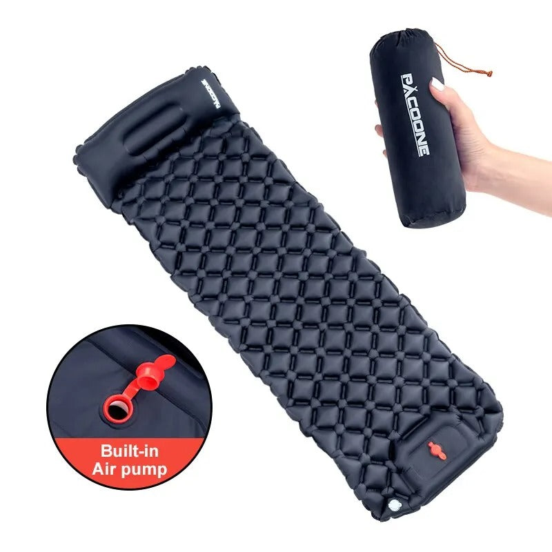 Ultralight Inflatable Camping Mattress with Built-In Pump & Pillow