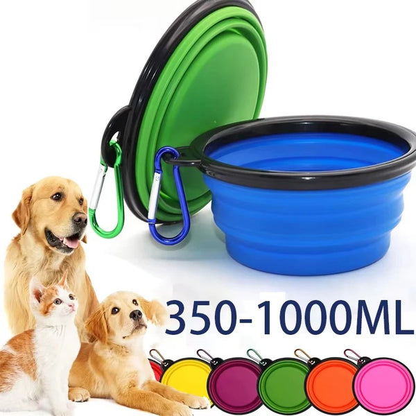 2-in-1 Collapsible Silicone Pet Feeder Bowl – Portable Food & Water Dispenser with Carabiner