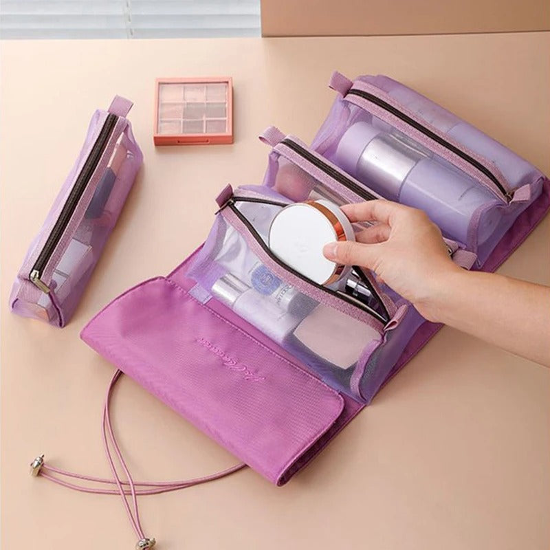 4 In 1 Detachable Makeup Bag – Large Capacity Foldable Cosmetic Pouch for Travel & Storage