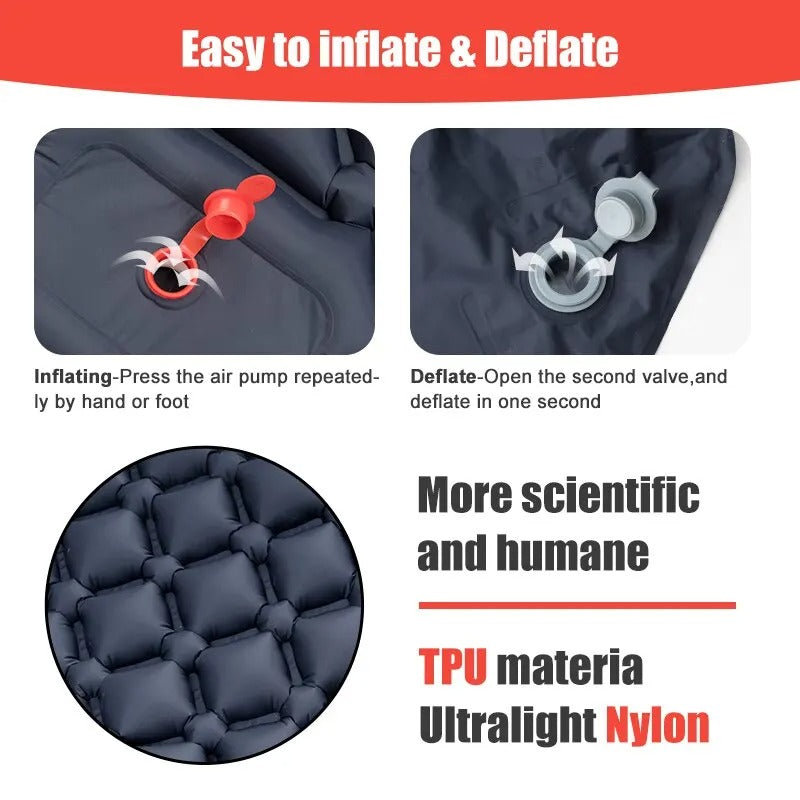 Ultralight Inflatable Camping Mattress with Built-In Pump & Pillow
