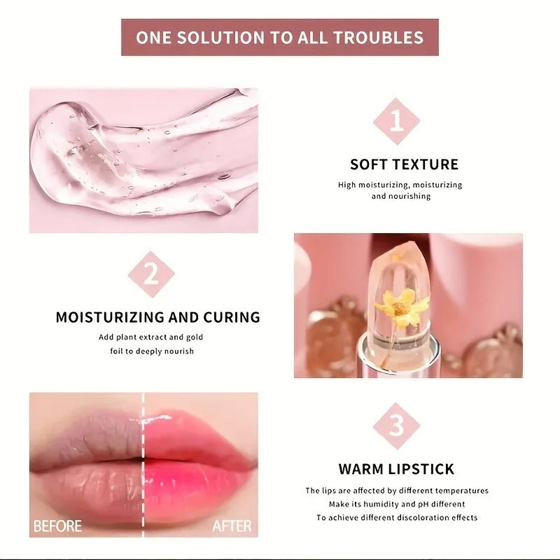 6pc Set: Temperature Color Changing Crystal Jelly Lipstick – Moisturizing, Waterproof, Long-Lasting Glow