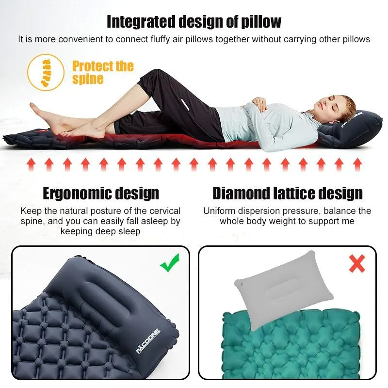 Ultralight Inflatable Camping Mattress with Built-In Pump & Pillow