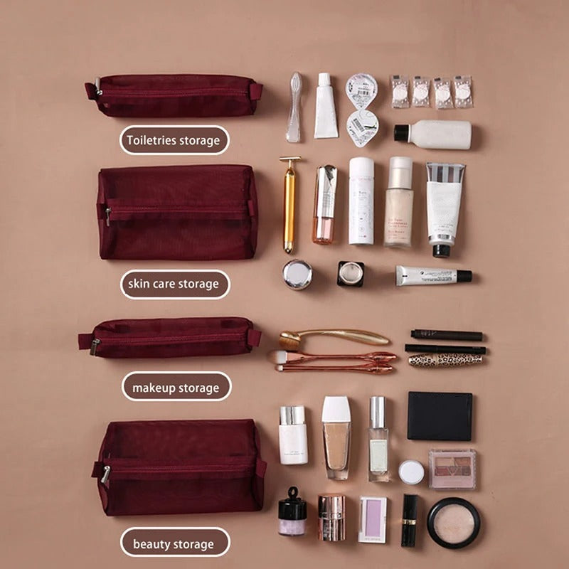 4 In 1 Detachable Makeup Bag – Large Capacity Foldable Cosmetic Pouch for Travel & Storage
