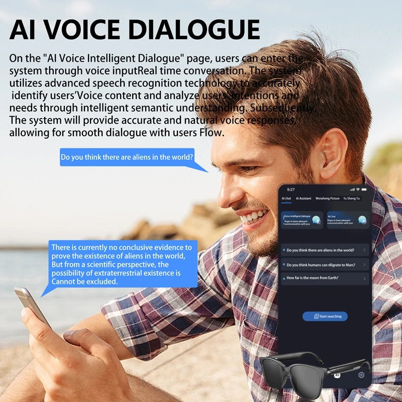 AI Smart Glasses with Real-Time Translation & Bluetooth Audio