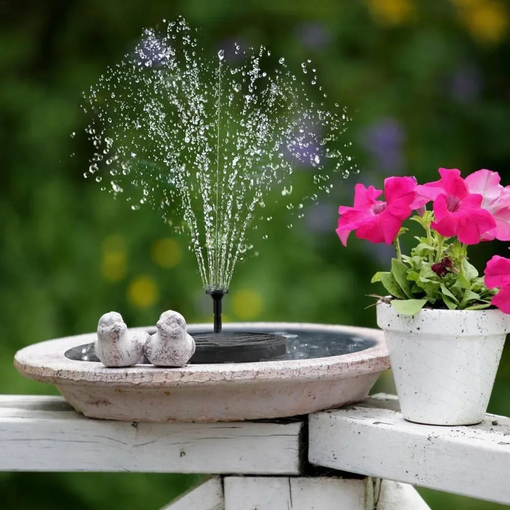 Solar-Powered Fountain Pump with 6 Nozzles & 2 Connector Heads – Ideal for Bird Baths, Ponds, and Gardens