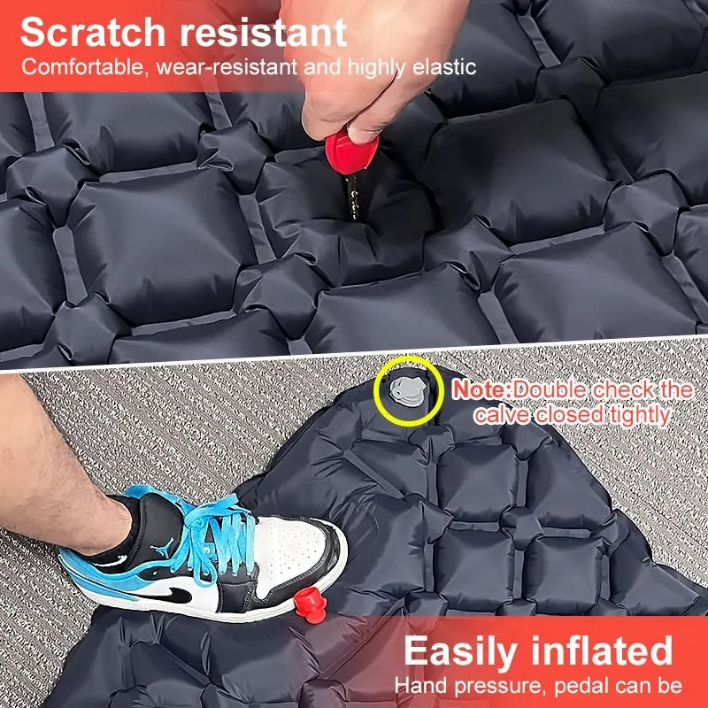 Ultralight Inflatable Camping Mattress with Built-In Pump & Pillow
