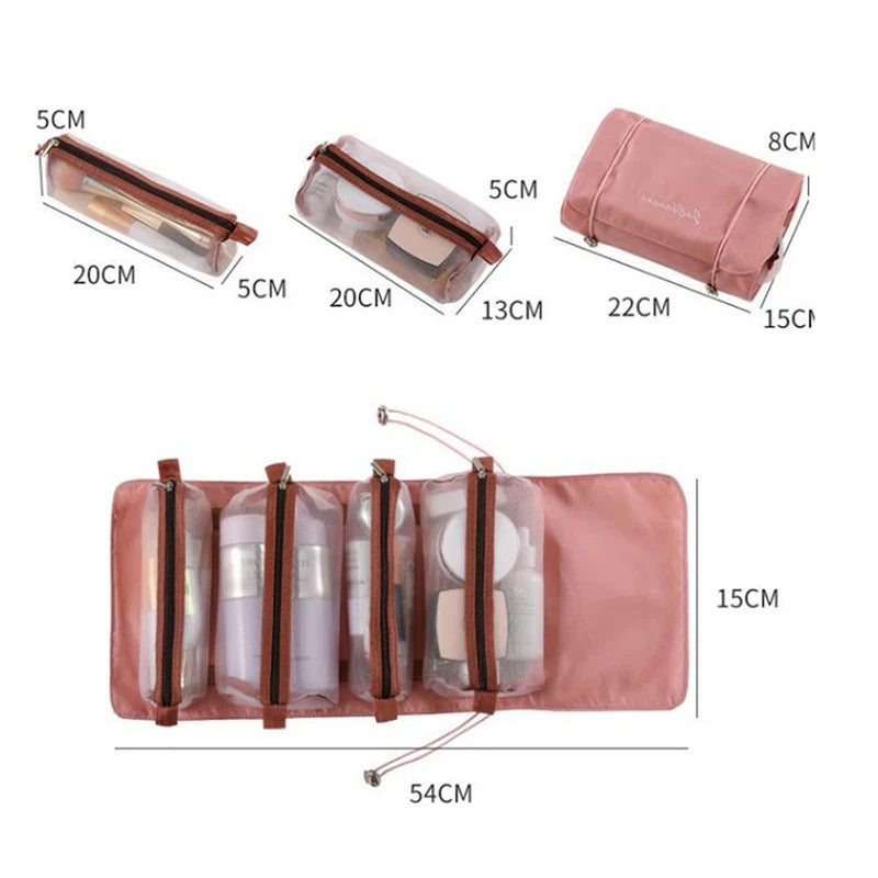 4 In 1 Detachable Makeup Bag – Large Capacity Foldable Cosmetic Pouch for Travel & Storage